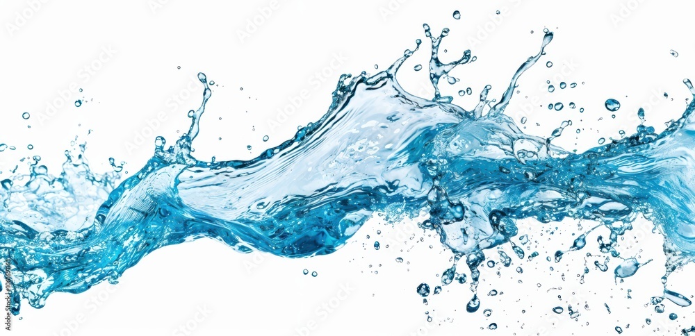 Splash of water showcasing fluid motion with isolated white background