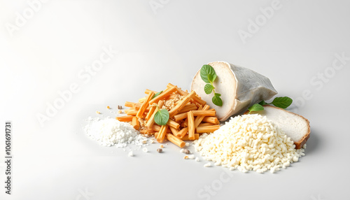 High fibre and carbohydrate food on gray background isolated with white shades, png photo