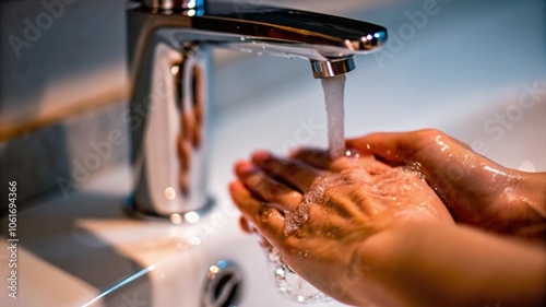 Handwashing Under Running Water with Sunlight