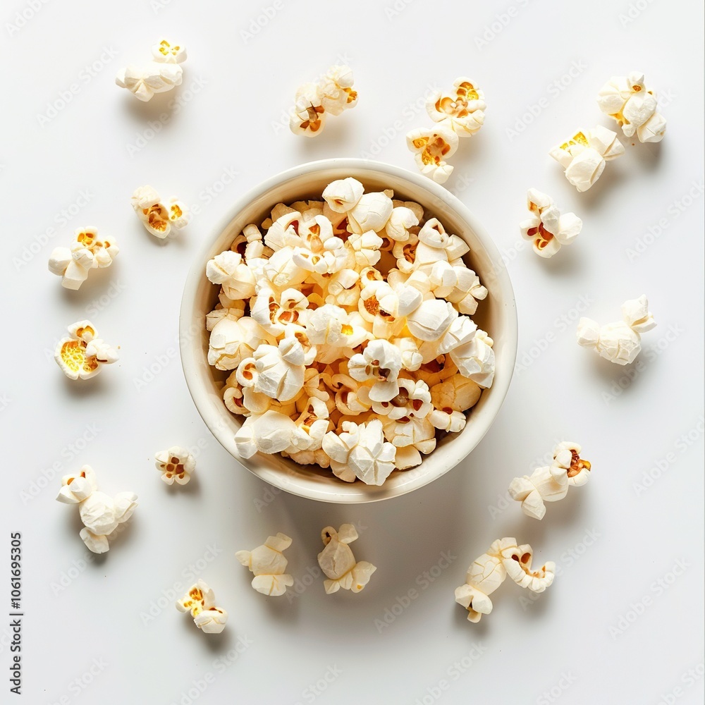 Popcorn in a bucket top view Isolated on a white Background Popcorn in a bucket top view Isolated on a white Background