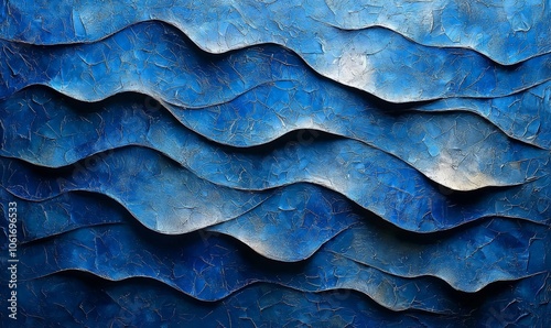 Abstract blue waves with textured layers, evoking a sense of depth and movement.