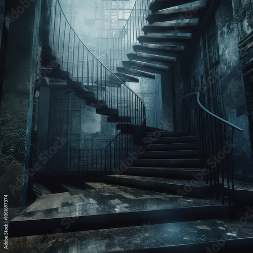 Dark mysterious winding staircase