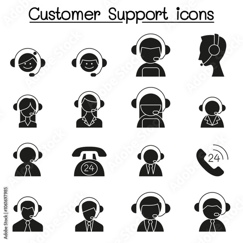 Customer service and Call Center icon set in glyph style