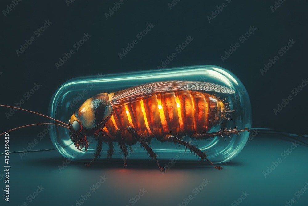Illuminated Cockroach in a Glass Capsule Display Illuminated Cockroach in a Glass Capsule Display
