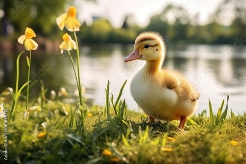 Baby duckling outdoors animal nature.