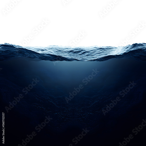 a deep blue ocean with extensive underwater depth, featuring a darkened bottom highlighted by white, cinematic, png photo