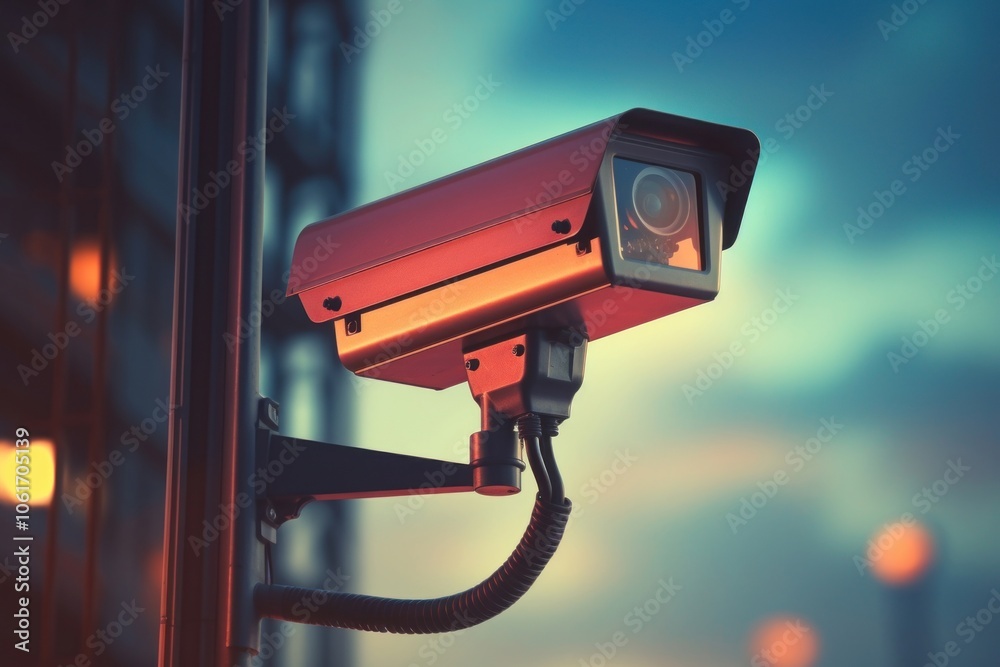A modern CCTV security camera technology light red. A modern CCTV security camera technology light red.
