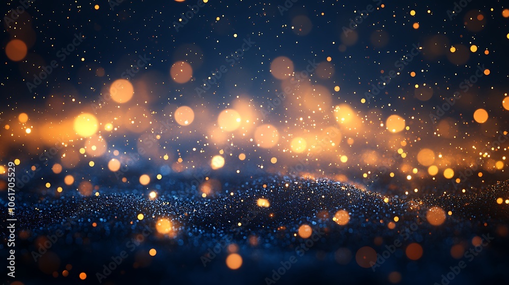Naklejka premium A shimmering background of golden and blue particles creating a magical atmosphere.