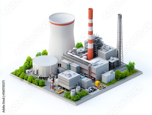 Wallpaper Mural Isometric 3D illustration of a power plant with cooling tower, smokestacks, and industrial buildings. Torontodigital.ca