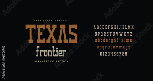 Texas Frontier: A classic Western-inspired typeface capturing vintage charm. Perfect for bold, rustic designs. Full alphabet set. Vector illustration.