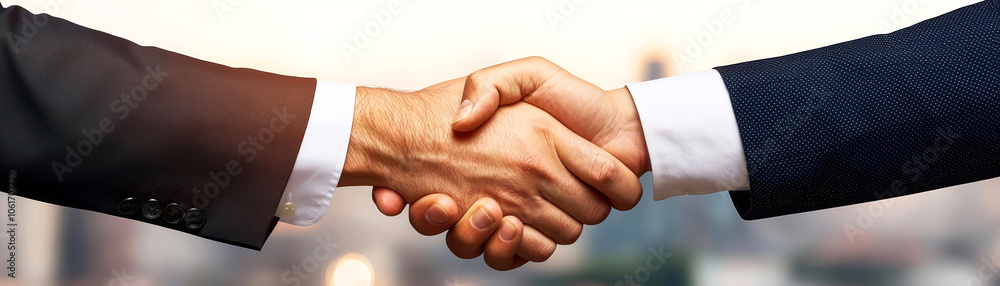 Double exposure of two businessman shaking hands with bokeh city backgrounds, business deals and congratulations on success concept Double exposure of two businessman shaking hands with bokeh city backgrounds, business deals and congratulations on success concept