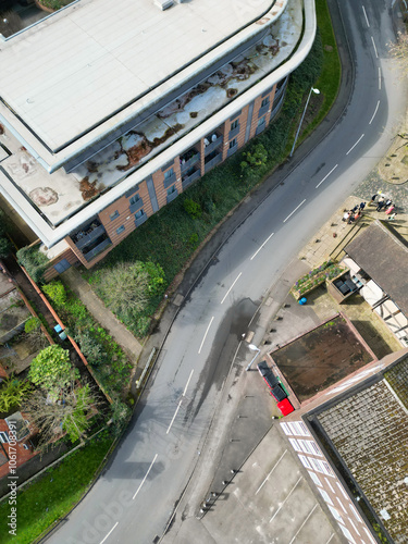 Aerial View of Downtown Buildings at Central Coventry City Centre of England United Kingdom. Drone's Camera Footage Was Captured During Bright Sunny Day From Medium High Altitude on March 30th, 2024 photo