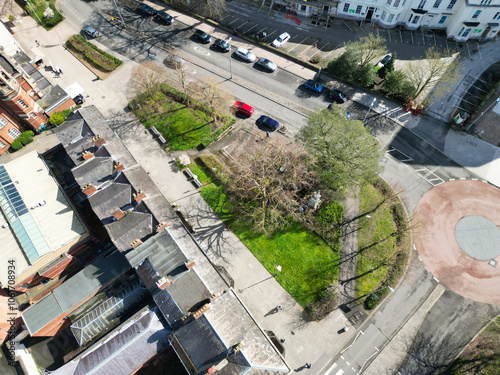 Aerial View of Downtown Buildings at Central Coventry City Centre of England United Kingdom. Drone's Camera Footage Was Captured During Bright Sunny Day From Medium High Altitude on March 30th, 2024 photo