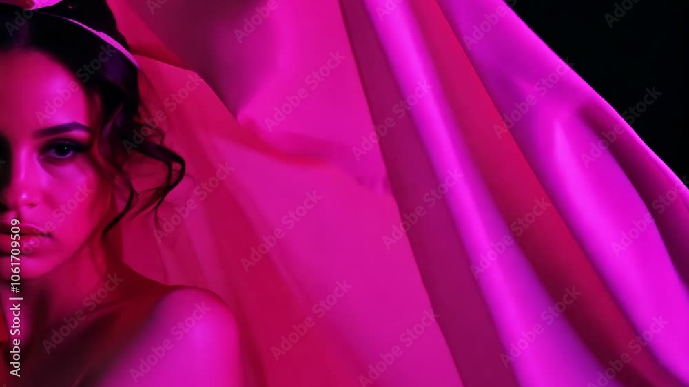 Moody pink portrait with silk fabrics and dramatic lighting Moody pink portrait with silk fabrics and dramatic lighting