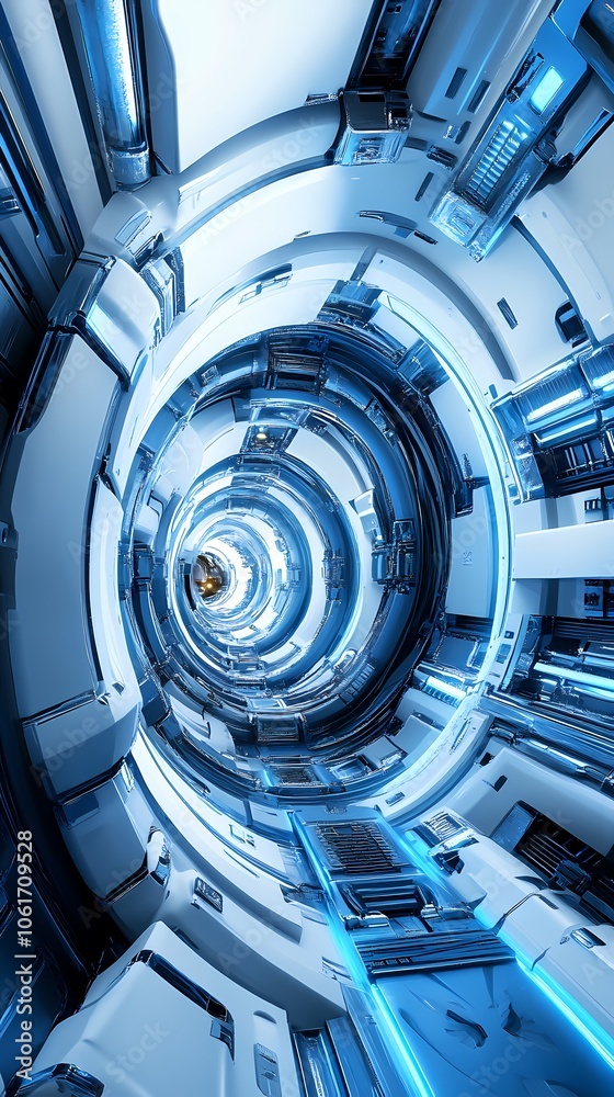 Fototapeta premium Techno Blue and white futuristic spaceship illustration poster background