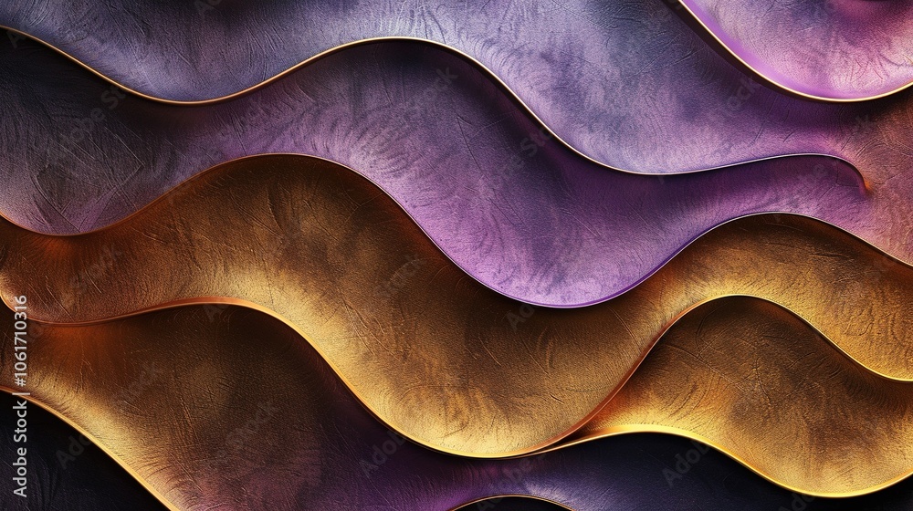 Abstract Wavy Textures in Purple and Gold Tones with 3D Layered Design Abstract Wavy Textures in Purple and Gold Tones with 3D Layered Design