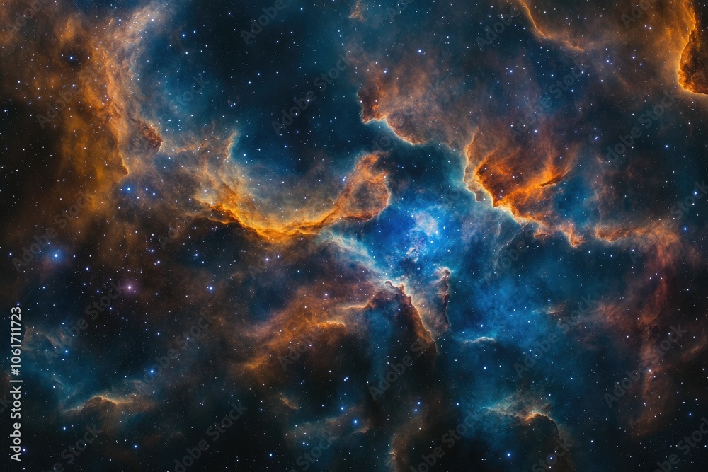 Cosmic Nebula with Orange and Blue Swirls and Stars Cosmic Nebula with Orange and Blue Swirls and Stars
