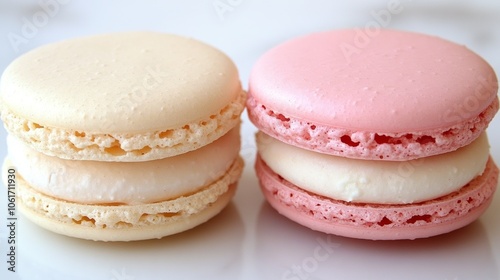 French Macarons Vanilla and Pink White Filling Delicious Pastry