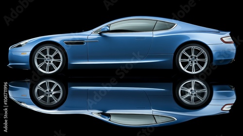 Blue Luxury Sports Car Reflection Black Background