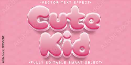 Obraz na płótnie Sweet Pink Cute Kid Vector Fully Editable Smart Object Text Effect