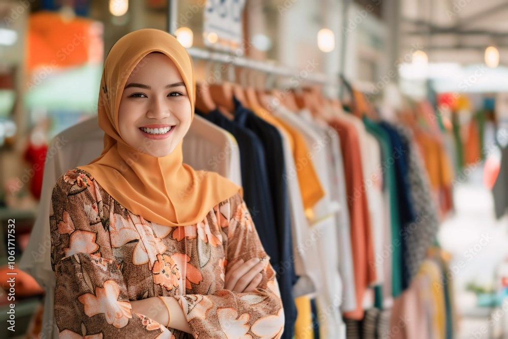 Cheerful Young Woman in Modern Clothing Store Cheerful Young Woman in Modern Clothing Store