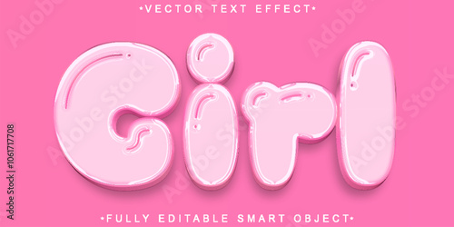 Cartoon Pink Girl Vector Fully Editable Smart Object Text Effect