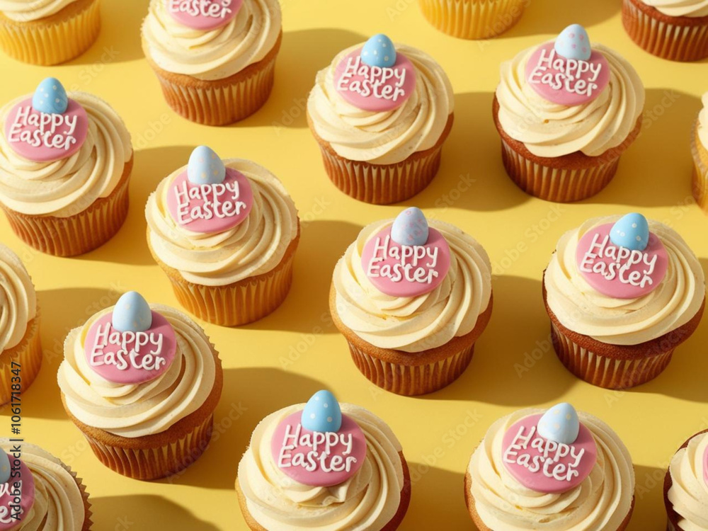 Easter Cupcakes With Happy Easter Inscription Easter Cupcakes With Happy Easter Inscription