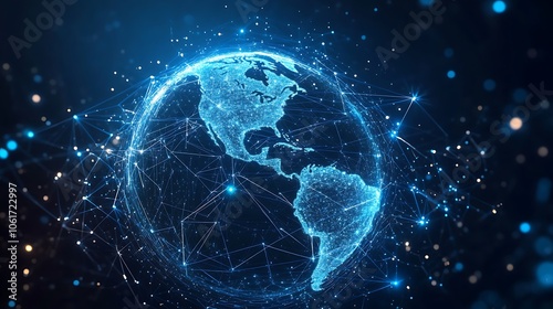 Abstract digital globe with glowing connections, Technology 3d globe planet earth