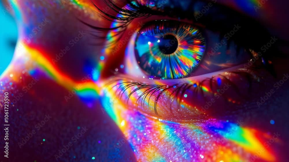 A woman's eye is reflected in a rainbow A woman's eye is reflected in a rainbow