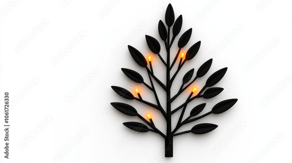 Tree with a black trunk and yellow leaves. The leaves are lit up Tree with a black trunk and yellow leaves. The leaves are lit up