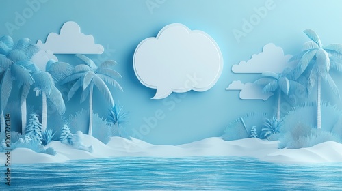 Tropical Paradise with Speech Bubbles in Blue Tones