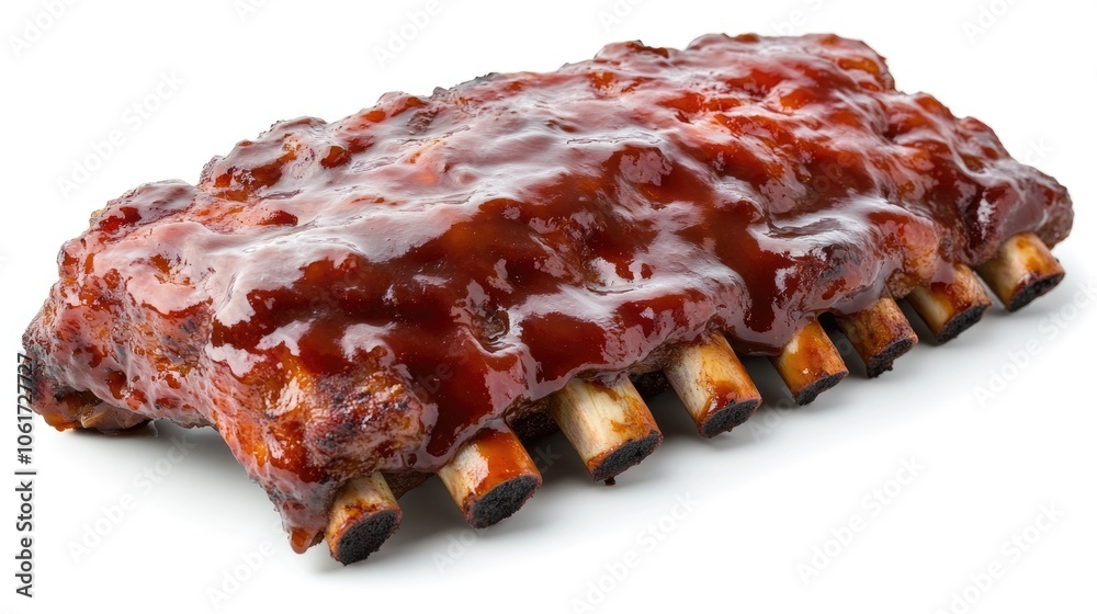 Close-Up of Captivating Pork Ribs with Barbecue Sauce Close-Up of Captivating Pork Ribs with Barbecue Sauce