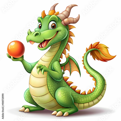 dragon playing with balll in white background photo