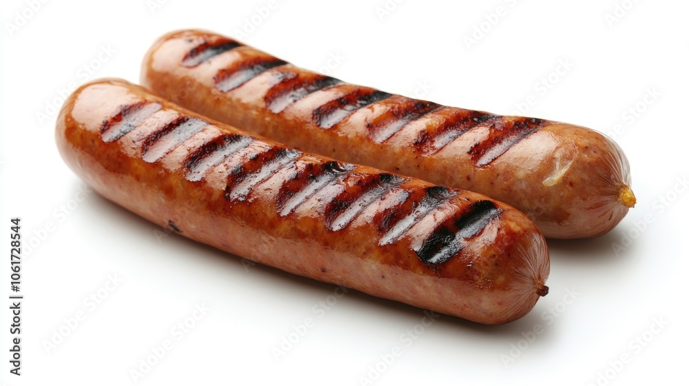 Perfectly Grilled Sausages on White Background Perfectly Grilled Sausages on White Background