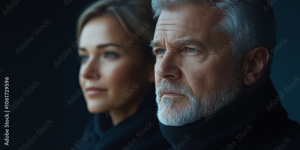 Man and a woman are standing next to each other, with the man having a beard and the woman having blue eyes Man and a woman are standing next to each other, with the man having a beard and the woman having blue eyes