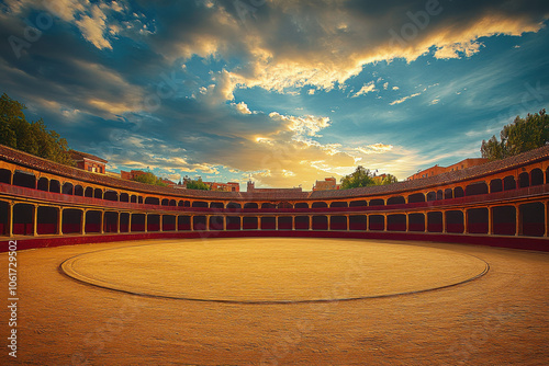 Empty round bullfight arena in Spain. Spanish bullring for traditional performance of bullfight photo