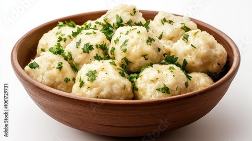 Close-Up of Brown Bowl with Tasty Dumplings