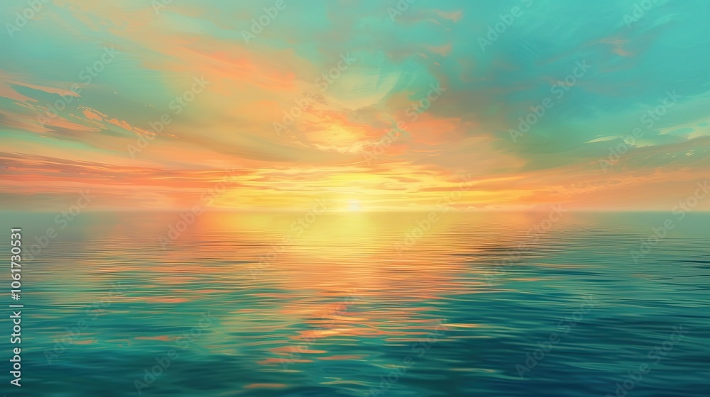 Obraz premium Tranquil ocean view at sunrise with soft pastel colors and calm waves