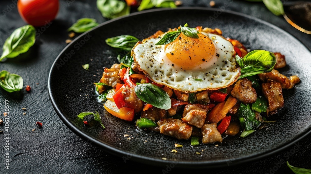 Stir-Fried Pork with Basil and Fried Egg Delight Stir-Fried Pork with Basil and Fried Egg Delight