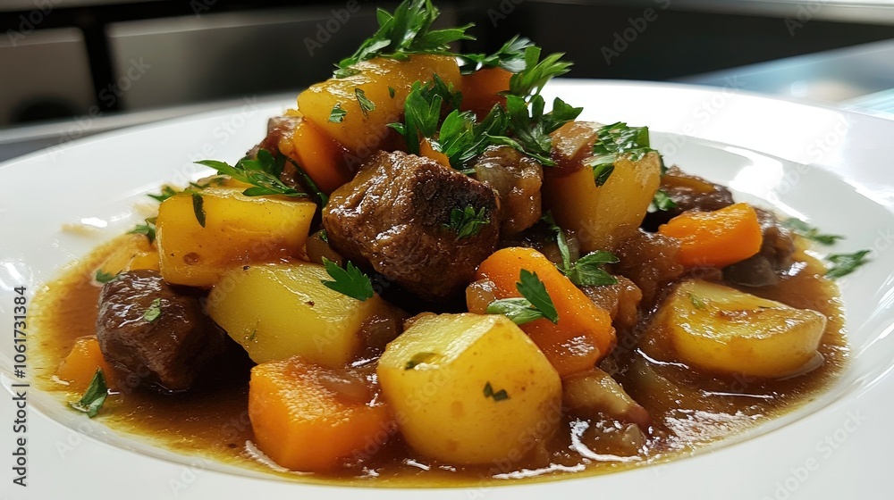 Hearty Beef Stew on a White Plate Hearty Beef Stew on a White Plate