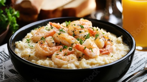 Delicious Shrimp Dish with Creamy Grits and Garnish