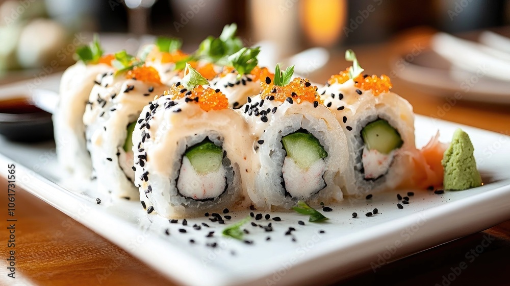 Fresh Sushi Rolls on Elegant White Plate Fresh Sushi Rolls on Elegant White Plate
