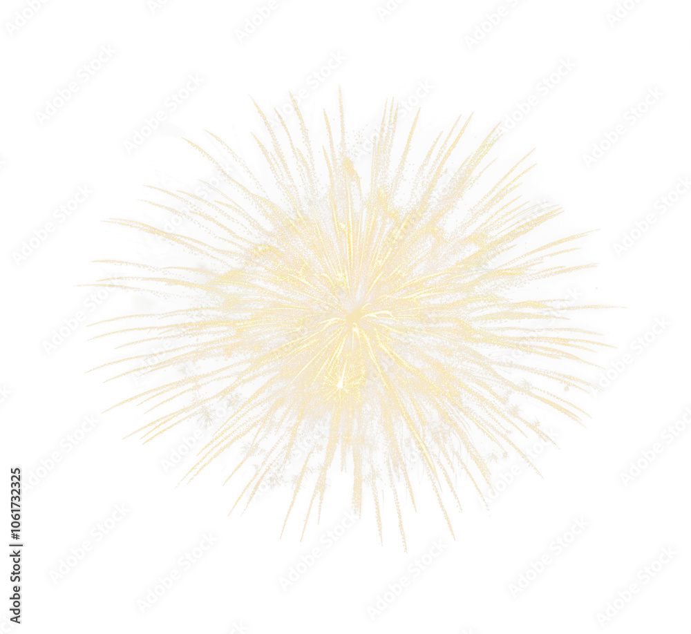 Fototapeta premium Happy New Year festive celebration party fireworks explosion PNG, cutout isolated on transparent background. Gold yellow color