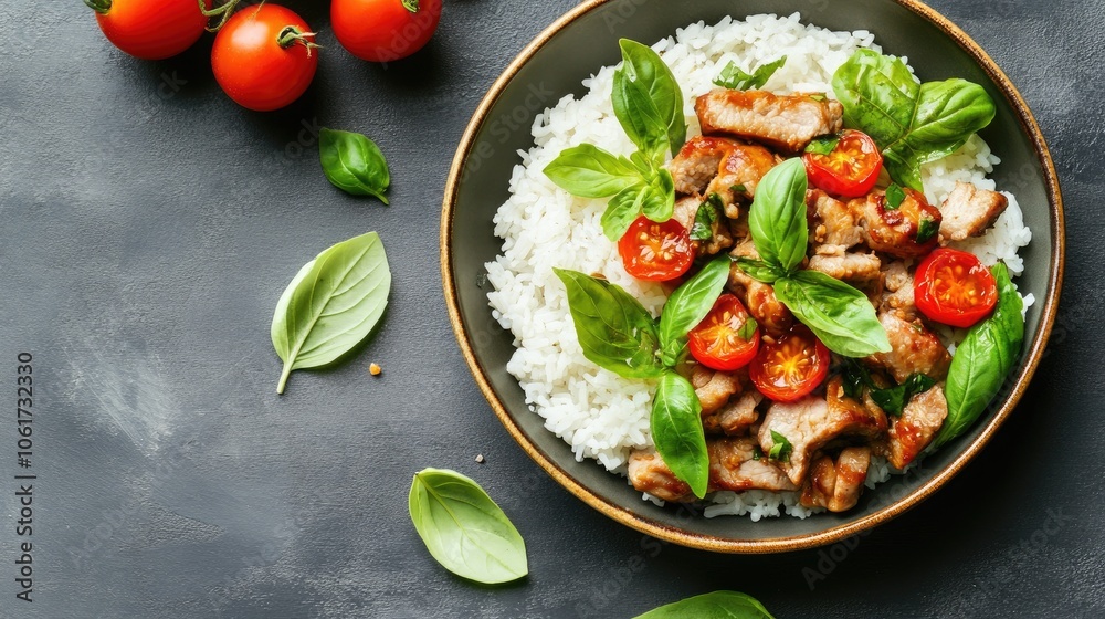 Delicious Stir-Fried Pork with Fresh Basil and Tomatoes Delicious Stir-Fried Pork with Fresh Basil and Tomatoes