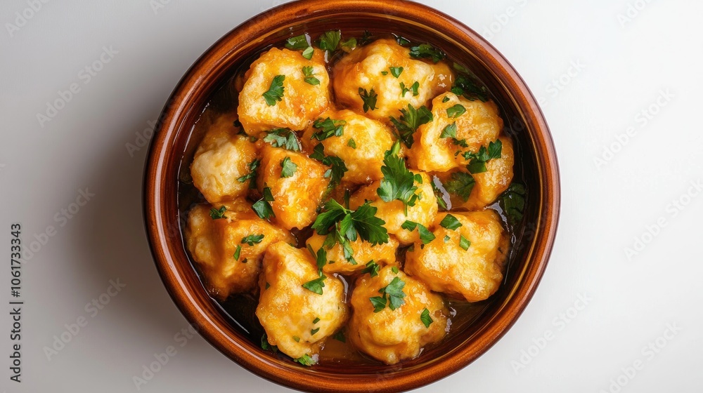 Rustic Brown Bowl of Delicious Dumplings Rustic Brown Bowl of Delicious Dumplings