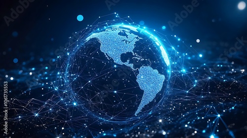 Abstract digital globe with glowing connections, Technology 3d globe planet earth