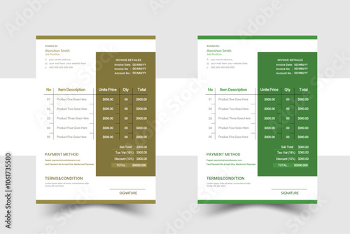 Business invoice form template. Invoicing quotes, money bills or price invoices and payment agreement design templates. Tax form, bill graphic or payment receipt page vector set.two color invoice temp