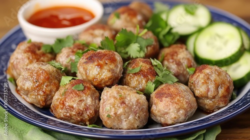 Savory Meatballs with Fresh Herbs and Dipping Sauce