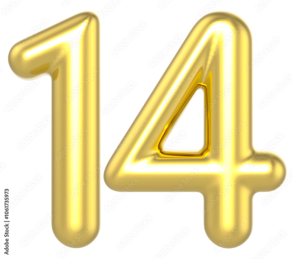 14 Number Gold Render 14 Number Gold Render