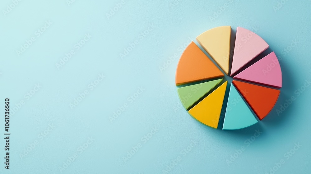 Colorful Pie Chart on Light Blue Background Colorful Pie Chart on Light Blue Background